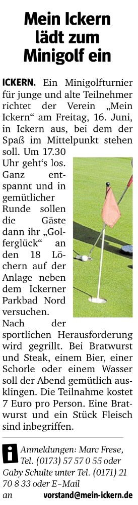 Mein Ickern lädt zum Minigolf ein