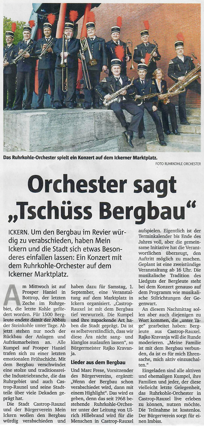 Orchester sagt 'Tschüss Bergbau'
